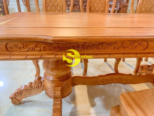 Bộ bàn ăn gõ đỏ 8 ghế chạm tựa hoa mai bàn lượn-BBA2228L 18 Bo ban an go do 8 ghe cham tua hoa mai ban luon 11
