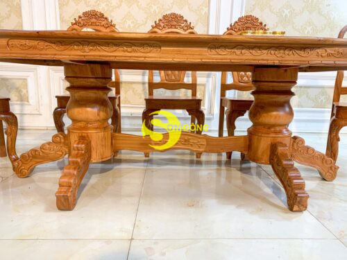 Bộ bàn ăn gõ đỏ 8 ghế chạm tựa hoa mai bàn lượn-BBA2228L 24 Bo ban an go do 8 ghe cham tua hoa mai ban luon 4
