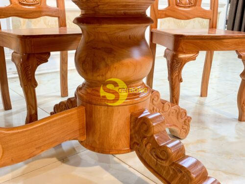 Bộ bàn ăn gõ đỏ 8 ghế chạm tựa hoa mai bàn lượn-BBA2228L 22 Bo ban an go do 8 ghe cham tua hoa mai ban luon 6