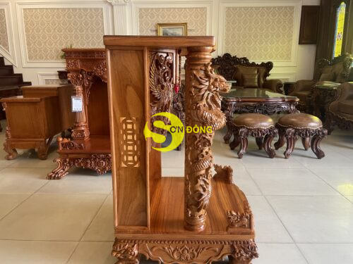 Bàn thờ ông địa 70 gõ đỏ không hộp đèn rồng đứng siêu VIP SD376D - Hình ảnh 6