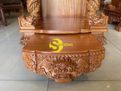 Bàn thờ ông địa 70 gõ đỏ không hộp đèn rồng đứng siêu VIP SD376D - Hình ảnh 5