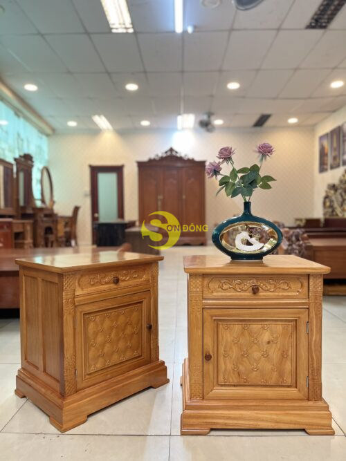 Tủ đầu giường gõ đỏ hoa mai TDG205 - Ảnh 4