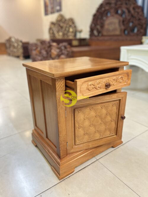 Tủ đầu giường gõ đỏ hoa mai TDG205 - Ảnh 3