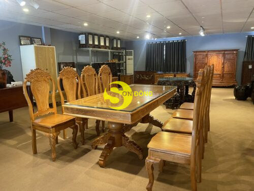 Bộ bàn ăn gõ đỏ 8 ghế chữ lộc bàn vuông BBA2148V - Ảnh 2