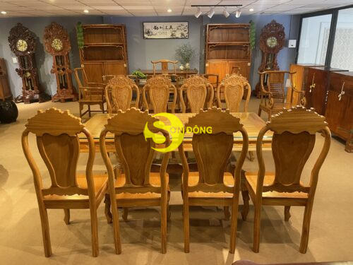 Bộ bàn ăn gõ đỏ 8 ghế chữ lộc bàn vuông BBA2148V - Ảnh 3