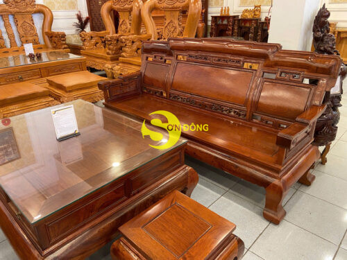 Bộ bàn ghế triện mây gỗ giáng hương Lào xịn 6 món chân 12 BBG497 - Hình ảnh 6