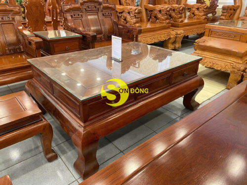 Bộ bàn ghế triện mây gỗ giáng hương Lào xịn 6 món chân 12 BBG497 - Hình ảnh 3