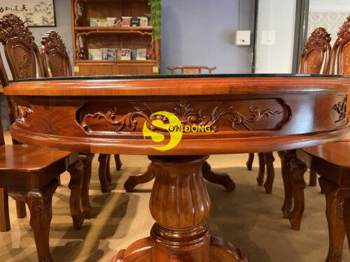 Bộ Bàn ăn căm xe 8 ghế chữ lộc, bàn ovan BBA1258B - Ảnh 3