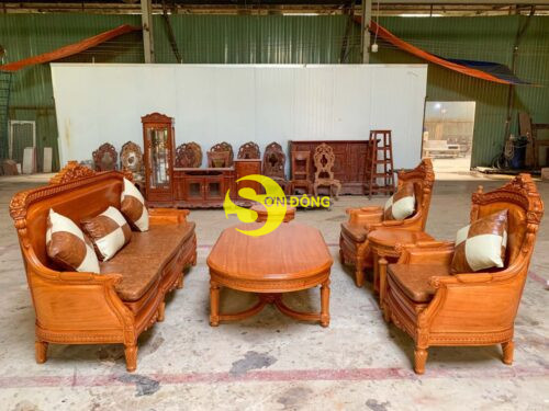 Bộ sofa tân cổ điển Lusso tựa cong gỗ Gõ Đỏ - BBG2562 - Ảnh 6