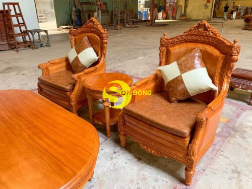 Bộ sofa tân cổ điển Lusso tựa cong gỗ Gõ Đỏ - BBG2562 - Ảnh 5