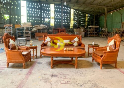 Bộ sofa tân cổ điển Lusso tựa cong gỗ Gõ Đỏ - BBG2562 - Ảnh 3