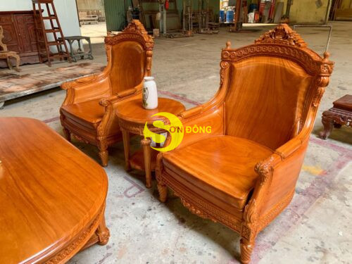 Bộ sofa tân cổ điển Lusso tựa cong gỗ Gõ Đỏ - BBG2562 - Ảnh 14