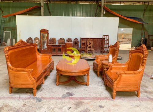Bộ sofa tân cổ điển Lusso tựa cong gỗ Gõ Đỏ