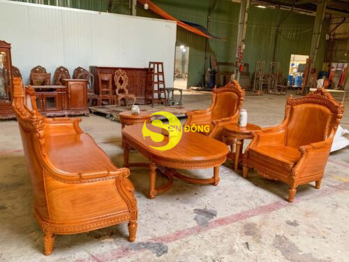 Bộ sofa tân cổ điển Lusso tựa cong gỗ Gõ Đỏ - BBG2562 - Ảnh 16