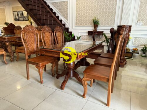 Bộ bàn ăn căm xe 6 ghế chạm tựa hoa mai bàn vuông BBA1226V - Ảnh 4