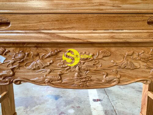 Bàn thờ nhị cấp hoa sen gõ đỏ 1m53 - Hình ảnh 9