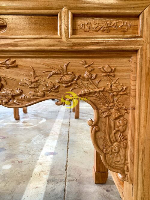 Bàn thờ nhị cấp hoa sen gõ đỏ 1m53 - Hình ảnh 8