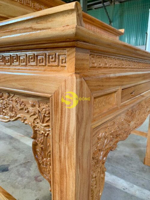 Bàn thờ nhị cấp hoa sen gõ đỏ 1m53 - Hình ảnh 5