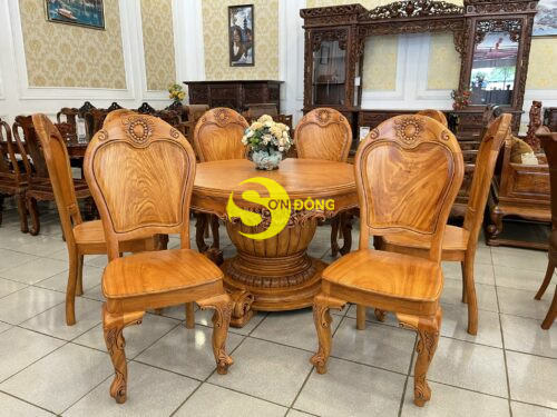 Ghế ăn hoàng gia Louis hoa hướng dương Gõ Đỏ (tựa lưng gõ Lào) GA40 - Hình ảnh 2