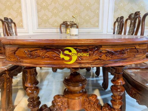 Bộ bàn ăn cẩm lai 10 ghế tựa đào cẩn ốc bàn ovan khuyết BBA4210C - Hình ảnh 10