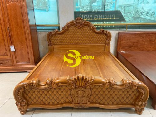 Giường ngủ lá tây cổ điển mẫu mới gõ đỏ 1,8x2m dạt phản GN1202 - Ảnh 7