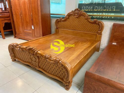Giường ngủ lá tây cổ điển mẫu mới gõ đỏ 1,8x2m dạt phản GN1202 - Ảnh 6