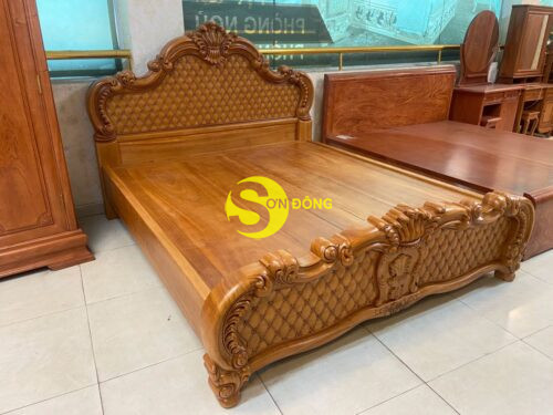 Giường ngủ lá tây cổ điển mẫu mới gõ đỏ 1,8x2m dạt phản GN1202 - Ảnh 4