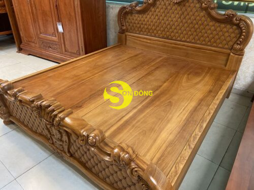 Giường ngủ lá tây cổ điển mẫu mới gõ đỏ 1,8x2m dạt phản GN1202 - Ảnh 2