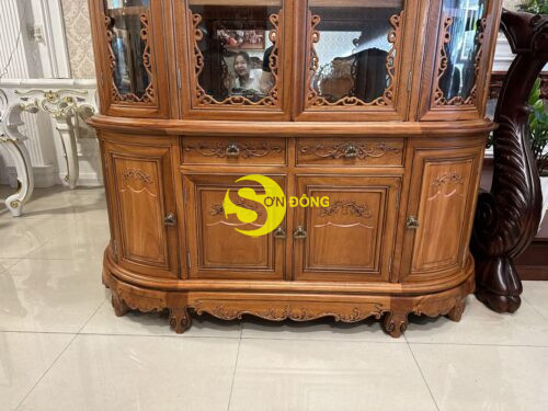 Tủ rượu cong gõ đỏ 1m6 sơn cổ điển – TR061A - Hình ảnh 3