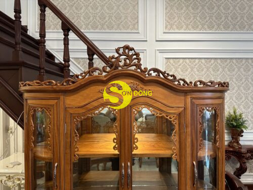 Tủ rượu cong gõ đỏ 1m6 sơn cổ điển – TR061A - Hình ảnh 6