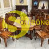Bộ bàn ăn cẩm lai 8 ghế louis bàn ovan khuyết BBA4308C