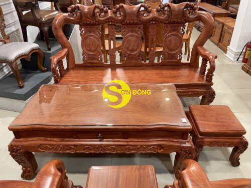 Bộ bàn ghế Minh Quốc đào Sài Gòn mặt liền tấm 5cm hương đá tay 12  BBG2110 - Hình ảnh 6
