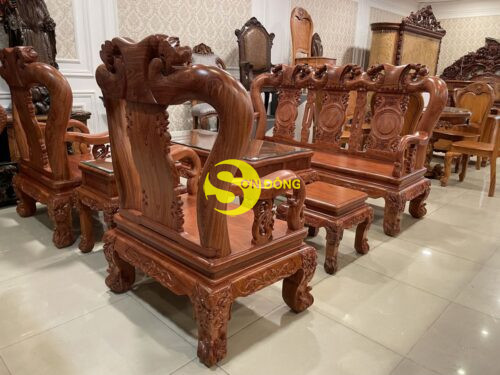 Bộ bàn ghế Minh Quốc đào Sài Gòn mặt liền tấm 5cm hương đá tay 12  BBG2110 - Hình ảnh 4