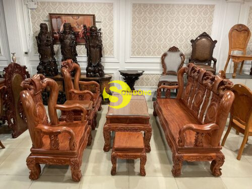Bộ bàn ghế Minh Quốc đào Sài Gòn mặt liền tấm 5cm hương đá tay 12  BBG2110 - Hình ảnh 5