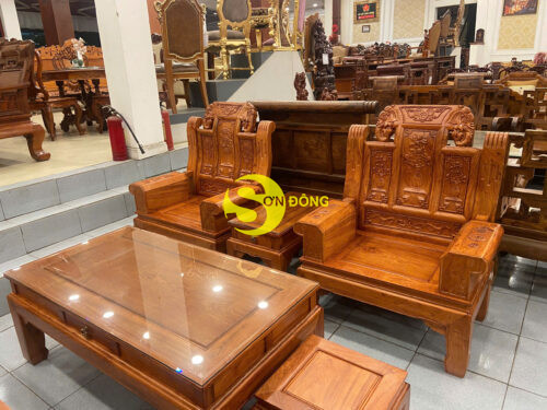 Bộ bàn ghế Tần thuỷ hoàng như ý trương voi gỗ hương đá 6 món BBG771 - Hình ảnh 4