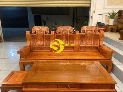Bộ bàn ghế Tần thuỷ hoàng như ý trương voi gỗ hương đá 6 món BBG771 - Hình ảnh 2