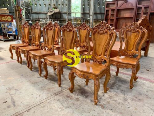 Ghế ăn louis hoa lá tây gỗ gõ đỏ mặt liền - GA229 - Ảnh 3