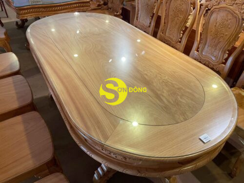 Bộ bàn ăn gõ đỏ 8 ghế hoa lá tây bàn Oval-BBA2338B - Hình ảnh 2