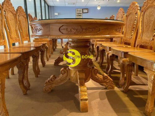 Bộ bàn ăn gõ đỏ 8 ghế hoa lá tây bàn Oval-BBA2338B - Hình ảnh 8