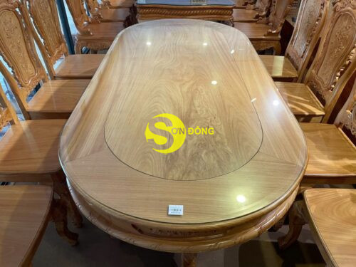 Bộ bàn ăn gõ đỏ 8 ghế hoa lá tây bàn Oval-BBA2338B - Hình ảnh 7