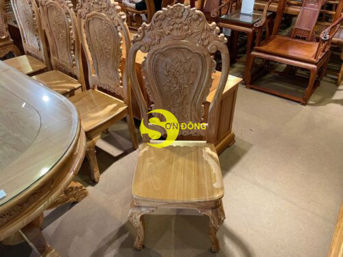 Bộ bàn ăn gõ đỏ 8 ghế hoa lá tây bàn Oval-BBA2338B - Hình ảnh 4