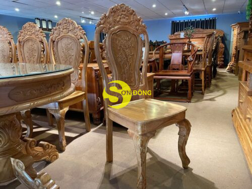 Bộ bàn ăn gõ đỏ 8 ghế hoa lá tây bàn Oval-BBA2338B - Hình ảnh 3