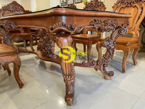 Ban an louis Fidia co dien go do mat kinh sang trong BA232 1