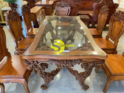 Ban an louis Fidia co dien go do mat kinh sang trong BA232 10