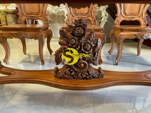 Ban an louis Fidia co dien go do mat kinh sang trong BA232 3