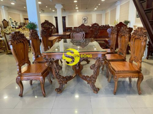 Ban an louis Fidia co dien go do mat kinh sang trong BA232 4