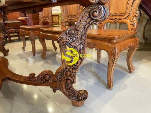 Ban an louis Fidia co dien go do mat kinh sang trong BA232 6