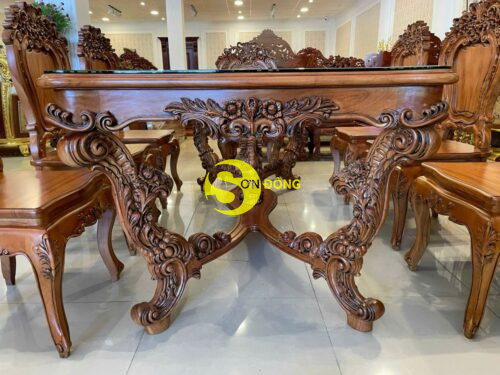 Ban an louis Fidia co dien go do mat kinh sang trong BA232 7