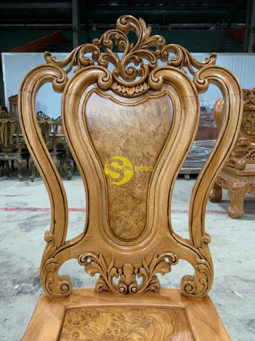 Bộ bàn ăn gõ đỏ 8 ghế Louis cẩn nu bàn ovan khuyết - BBA2308C - Ảnh 8
