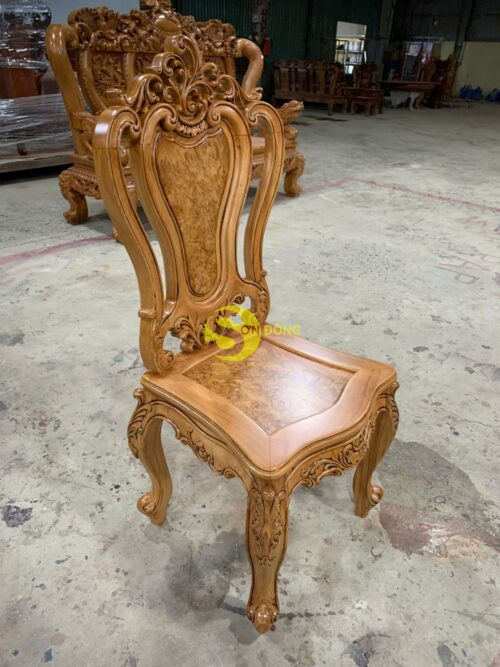 Bộ bàn ăn gõ đỏ 8 ghế Louis cẩn nu bàn ovan khuyết - BBA2308C - Ảnh 2